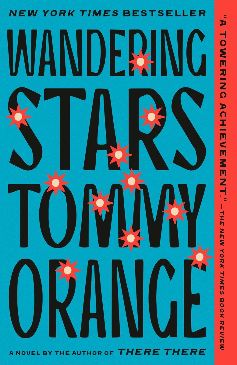 A black title on a blue background. There are what looks like odd-shaped stars placed haphazardly through the lettering.