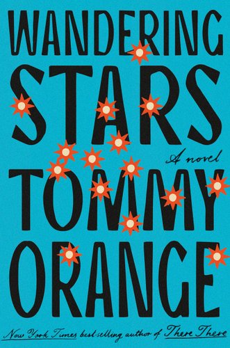 A blue background with large black text and orange stars.