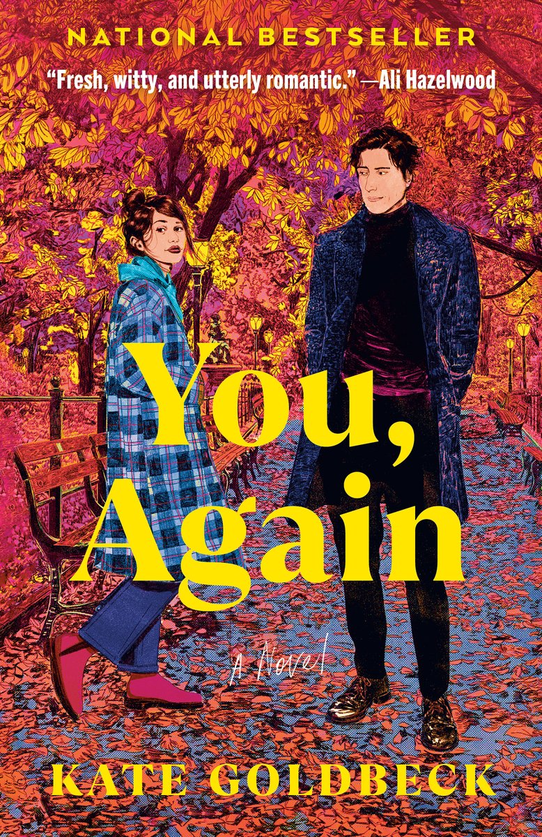 You, Again by Kate Goldbeck, a romance book cover depicting two people dressed in coats with a fall background
