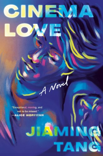 Cinema Love by Jiaming Tang book cover. In neon chalk-like art, two men lean on each other.