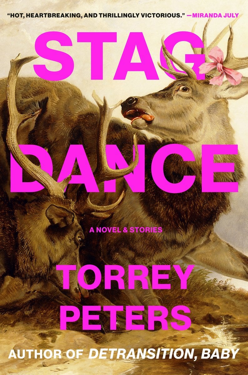 Stag Dance by Torrey Peters cover. Dead stags on a forest floor with the title and author's name in a purple.