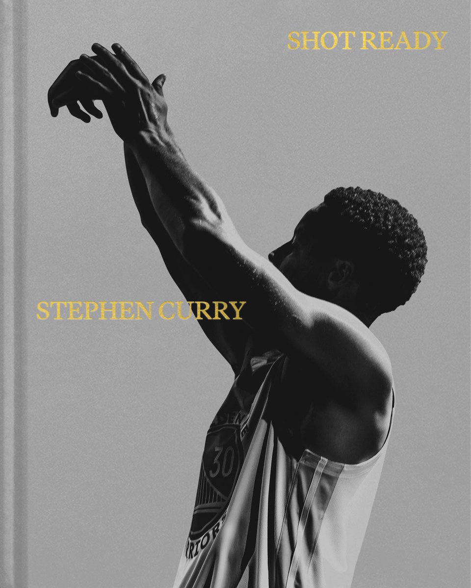 Shot Ready by Stephen Curry, book cover. Black and white image of Stephen Curry shooting a ball on the court.