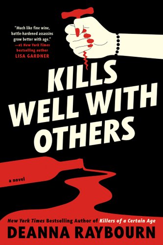 Kills Well with Others depicts an illustrated red wine bottle in red with wine spilling down the center of te page and a hand emerging from the upper right side holding a wine opener