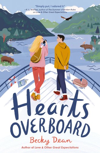 Hearts Overboard by Becky Dean. Couple one ship in front of Alaskan landscape.