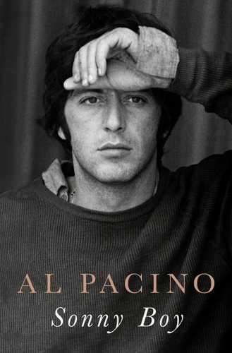 Sonny Boy: A Memoir by Al Pacino, book cover. Black and white photo of young Al Pacino looking off, past the camera, with the back of his hand leaning on his forehead.
