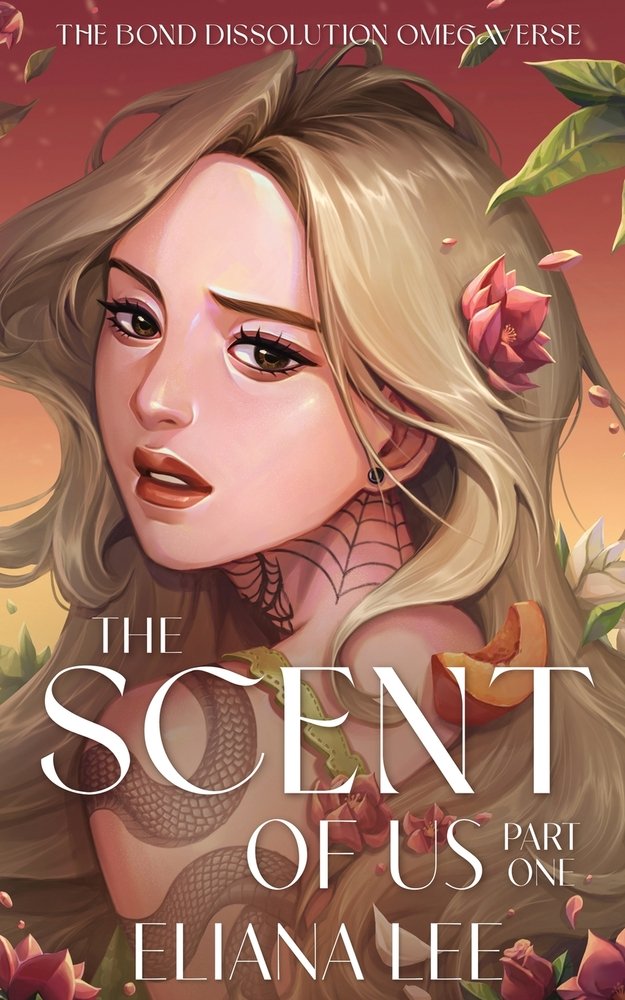The Scent of Us part one by Eliana Lee, the bond dissolution omegaverse book cover depicting an illustration of a blond Asian women covered in tattoos.