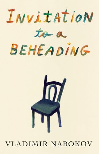"Invitation to a Beheading" by Vladimir Nabokov book cover of a black frame hung on the wall with a picture of an invitation. The title of the book is written in cursive on one side, and the other with the author's name in bold.
