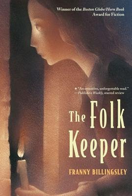 The cover of Franny Billingsley's The Folk Keeper, with a drawing of a girl's side profile holding a candle