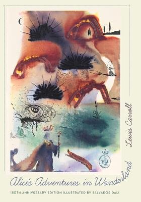 Alice's Adventures in Wonderland by Lewis Carroll. An abstract painting of a world with sweeping reddish brown and spiky black shapes, and a royal figure and caterpillar in the foreground, is visible with a white border featuring title and author text.