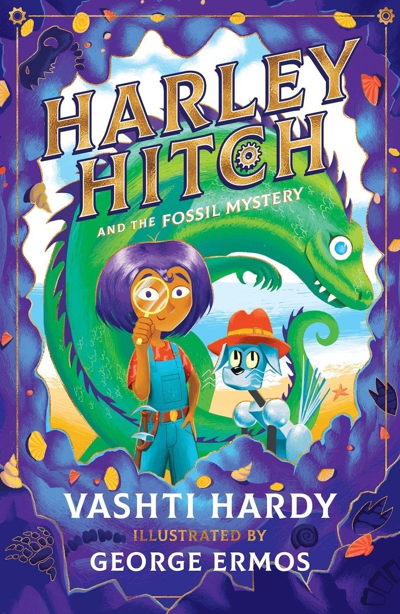 Front cover of Harley Hitch and the Fossil Mystery by Vashti Hardy, illustrated by George Ermos
