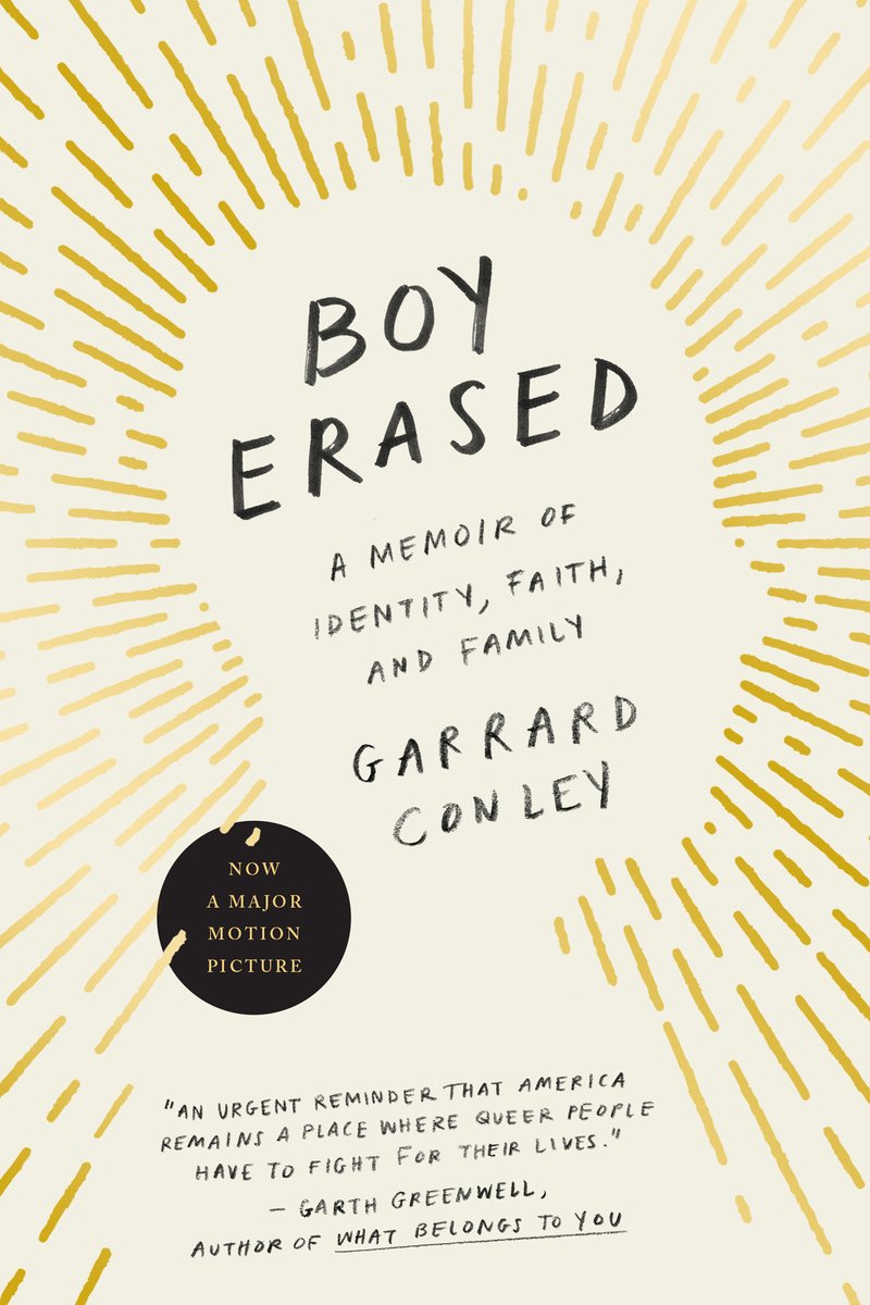boy erased memoir cover outline of male side profile with yellow and gold lines extending out of it and title text in the open frame