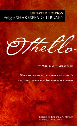 Othello by Shakespeare book cover with a textured red background.