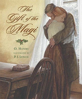 Cover of The Gift of the Magi by O. Henry showing a couple embracing in a modest room with period clothing