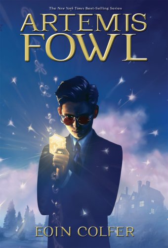 An "Artemis Fowl" book cover in an old, ornate, leather bound style.