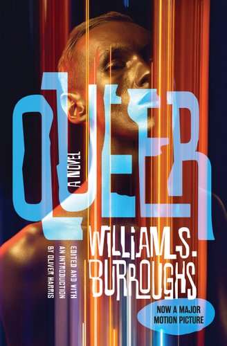 Queer by William S. Burroughs, orange lines across a golden male figure against a black background.  