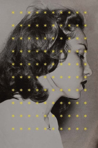 Book cover for The Hour of the Star by Clarice Lispector featuring a Black and white photograph of Lispector covered by a pattern of tiny yellow stars