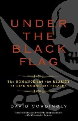 A black background with half of a gray skull on the right side. Instead of the typical cross-bones below the skull, there are swords crossed beneath it. The blade of the one sword takes up most of the image.