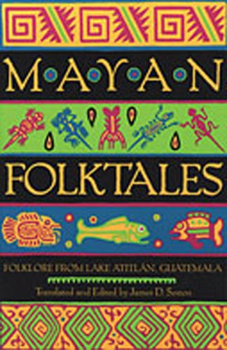 Mayan Folktales: Folklore From Lake Atitlán, Guatemala by James D. Sexton book cover. Colorful and detailed pattern with fish and lizards.