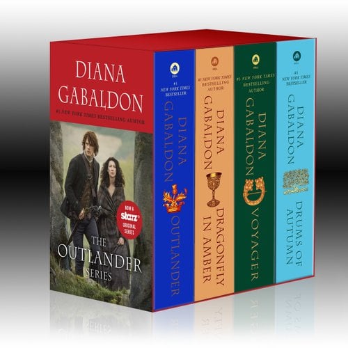 Outlander by Diana Gabaldon four-book box set featuring Outlander, Dragonfly in Amber, Voyager, and Drums of Autumn.