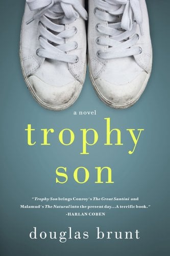 Book cover displays author's name and title with just a single pair of dirty white tennis shoes.