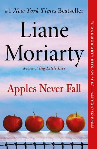 Book cover displays authors name and title against a cloudy blue sky backdrop. There are four apples sitting on a table.