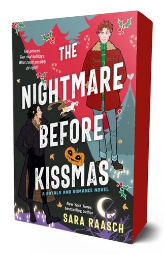 The Nightmare Before Kissmas by Sara Raasch. Two men in winter clothes on Halloween and Christmas background.