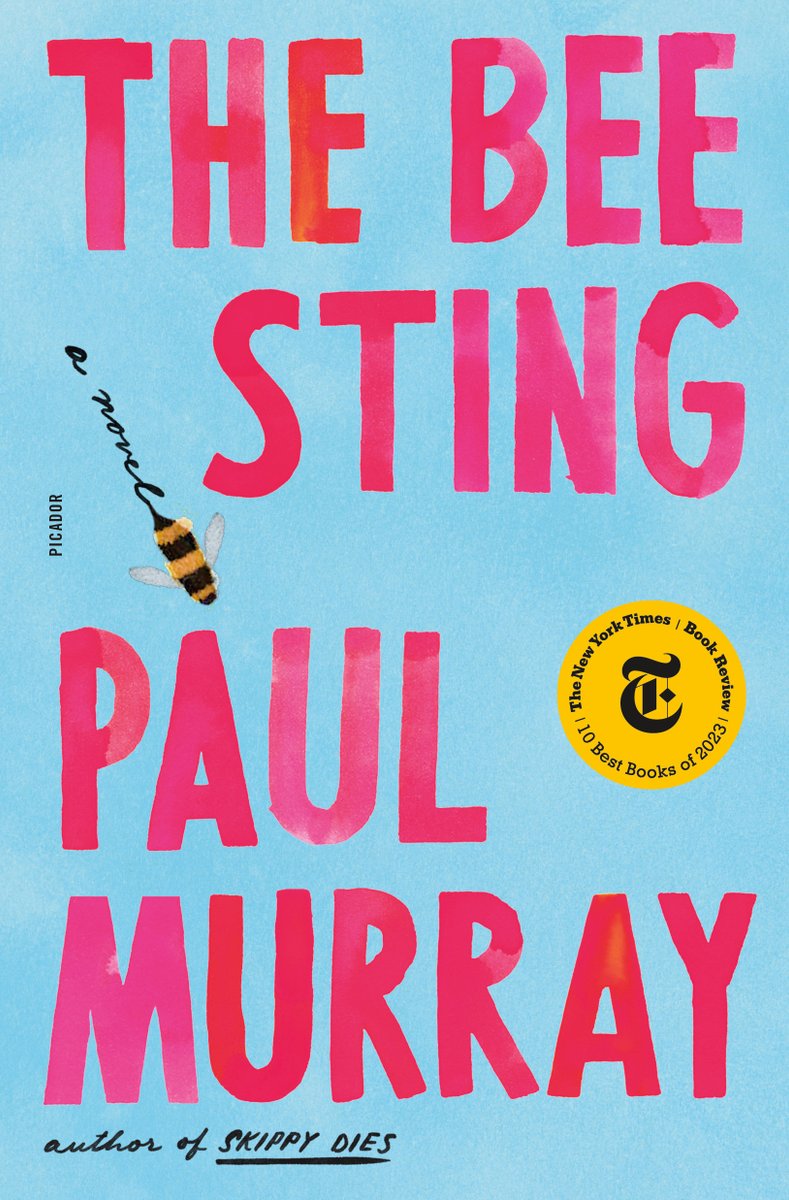 The Bee Sting cover by Paul Murray. A bee on a blue background.