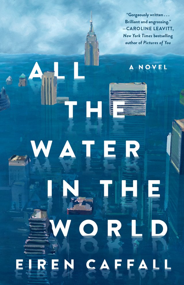an illustration of NYC submerged underwater with the tops of sky scrapers above the water