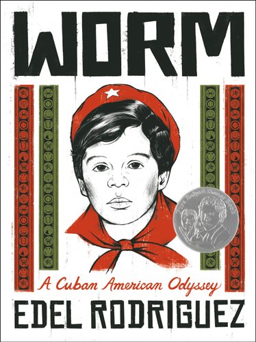 White book cover for Worm by Edel Rodriguez featuring an illustration of a young boy