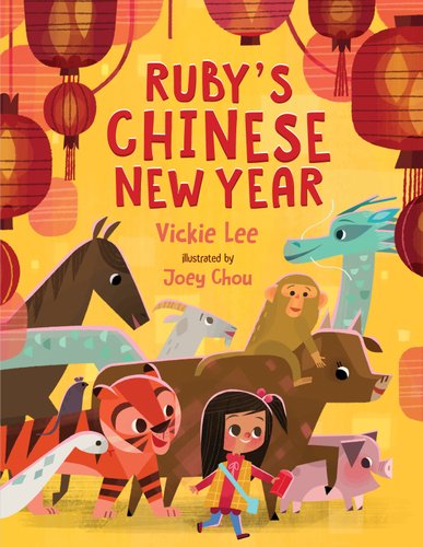 Colorful cover showing girl, Chinese zodiac animals and lanterns.