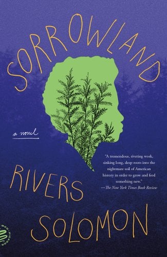 A bluish-purple background with a forest outline is set as the background. In the foreground, a green silhouetted face with plants inside the face sits in the center. The title sits above it in large, yellow letters. Below the face, the author's name is in large, yellow letters.