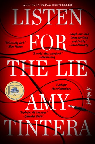 Listen For the Lie by Amy Tintera book cover of a red-shadowed cover with a plug swirling around the title's letters.
