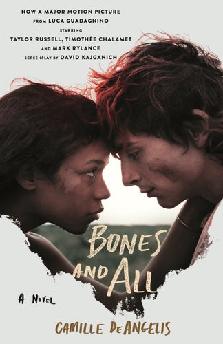 A man and woman stand in the center, their heads bent together. The bottom of the picture is painted over with a tan color so their heads are shaped like a heart