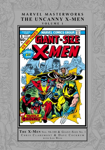 The Uncanny X-Men Vol. 1 Masterworks. A classic comic cover bordered by grey with designs of classic comic characters.