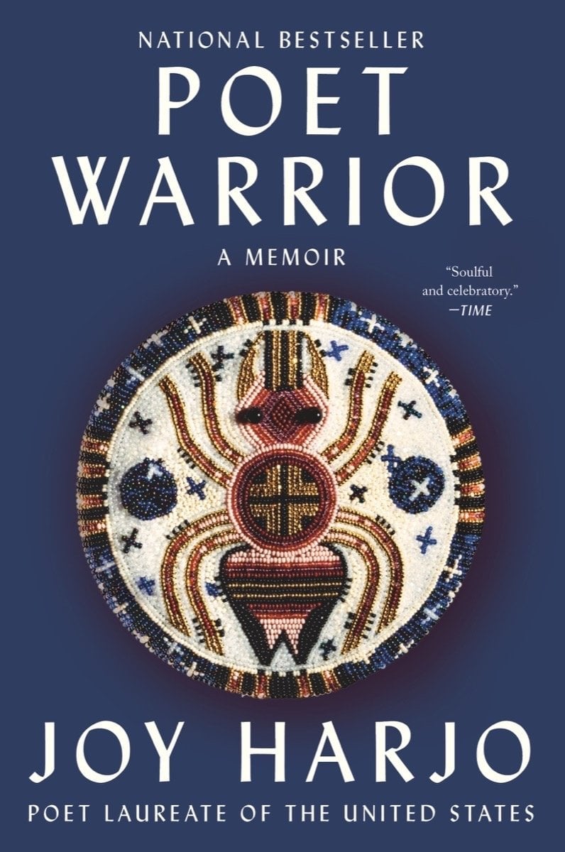 Beadwork of a spider on a dark blue background. The title and author's name is in white text.