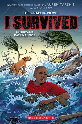I Survived Hurricane Katrina, 2005 book cover of a boy in water a debris.