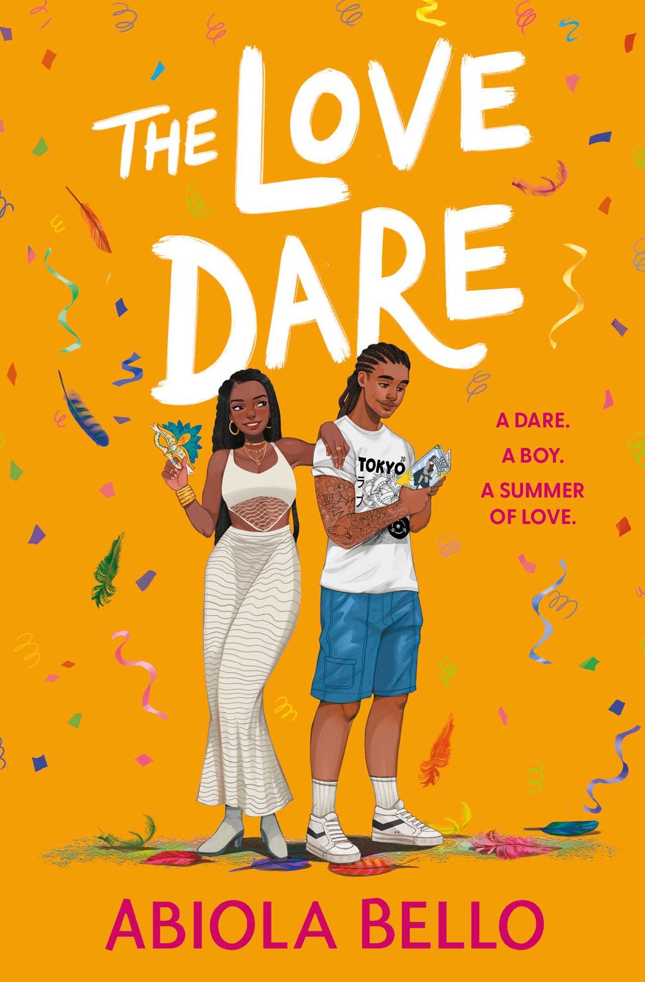 The Love Dare by Abiola Bello book cover featuring a Black woman standing with her arm on the shoulder of a Black man.