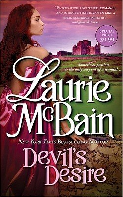 Devil's Desire By Laurie McBain book cover with an Elegant woman and a castle in the background