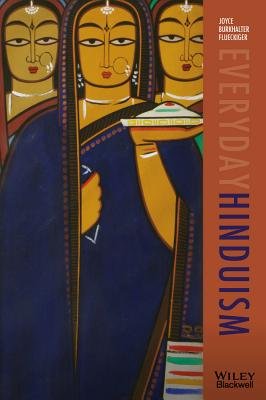 Three different figures are standing side by side. They wear blue robes. One is carrying a plate flat in their hand. 