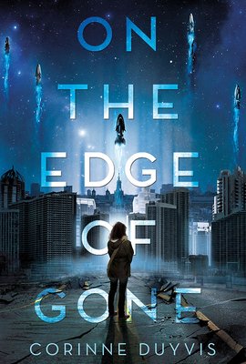 The title of the book is spread vertically across the book cover. The background has a city line and ships flying into space. A woman stands in front of the text, staring at the city.