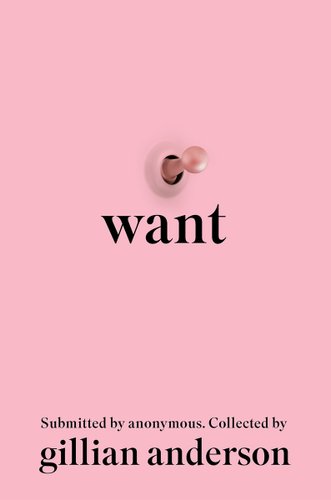 Want by Gillian Anderson book cover. The title is written in lowercase underneath a switch that resembles a nipple on a pink background.