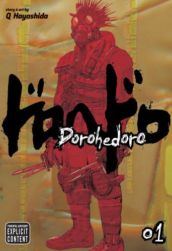 Dorohedoro by Q Hayashida, manga book cover depicting a red tactical geared person holding knives on a yellow background