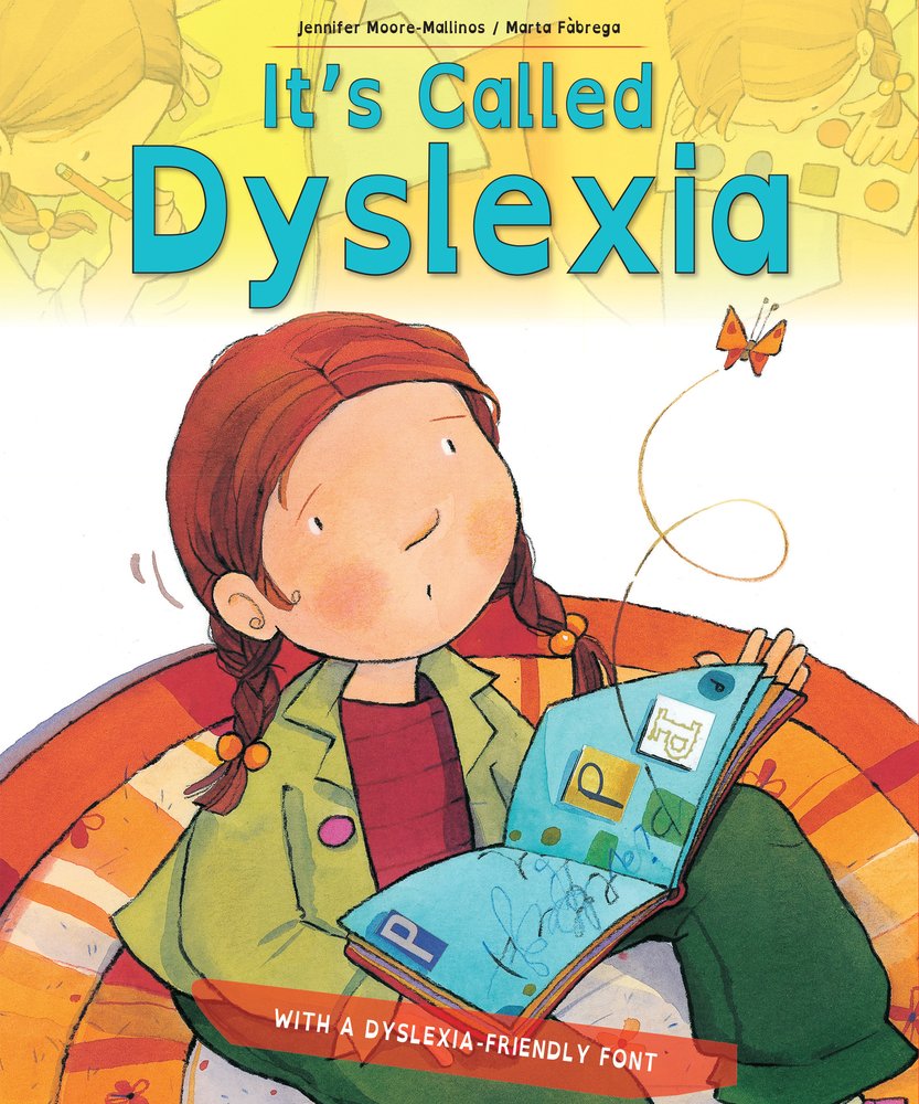 A girl with braids is looking at a butterfly that flew out of the book she is reading.