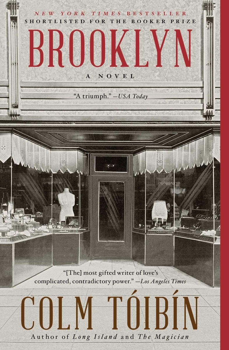 Brooklyn by Colm Tóibín, a book cover depicting the front of a store shot in black and white
