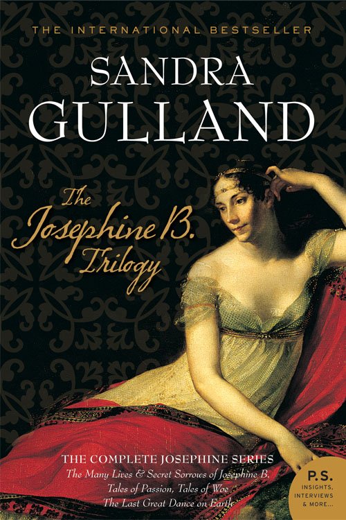 The Josephine B. Trilogy book cover with a painting of a woman in a period-style dress reclining on a red chaise.