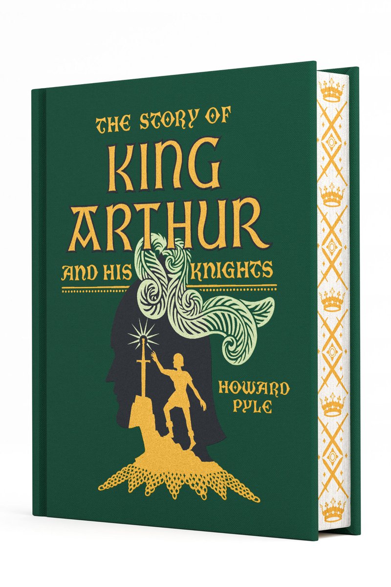 The Story of King Arthur and His Knights by Howard Pyle's book cover depicts the clipart of a knight reaching toward a sword stuck in stone.
