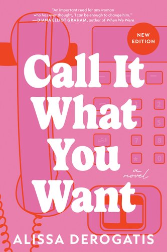 A pink cover that doubles as a landline phone as the background. The title is in large, bold white lettering in the center. The author's name is in smaller white lettering underneath the title.