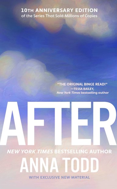 the cover of After is still image of blue cloudy sky with the title in large white text and Anna Todd's name in with text