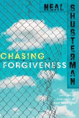 The cover of Chasing Forgiveness, a YA contemporary novel, features a broken chain link against a cloudy blue sky.