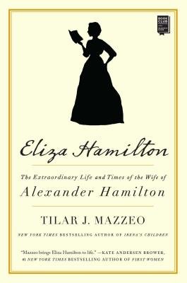 Black silhouette of a woman wearing a long dress. One hand is resting on her hip, while the other hand is holding up a book she is reading. The background is yellow, with black text and a golden frame.